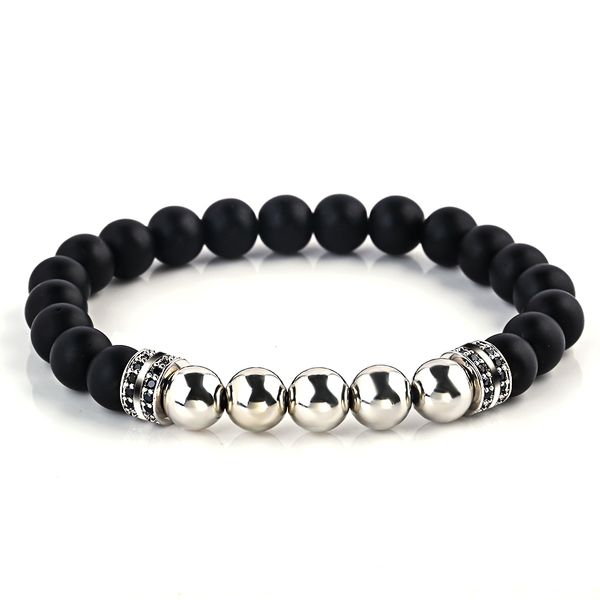 

2018 new fashion stone sliver metal bead charm bracelet men jewelry 8mm matte beads with column hematite bracelet for men gift, Black