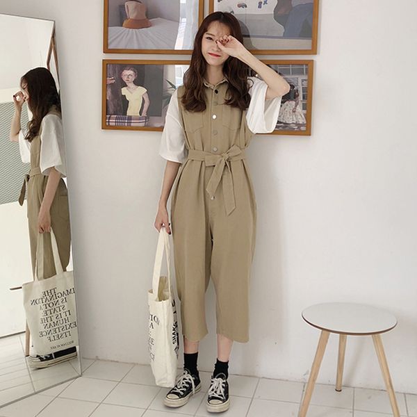 summer turndown collar metal button cargo cotton denim tank overalls belt jumpsuit wide leg straight romper oversized pant korea, Black;white
summer turndown collar metal button cargo cotton denim tank overalls belt jumpsuit wide leg straight romper oversized pant korea, Black;white