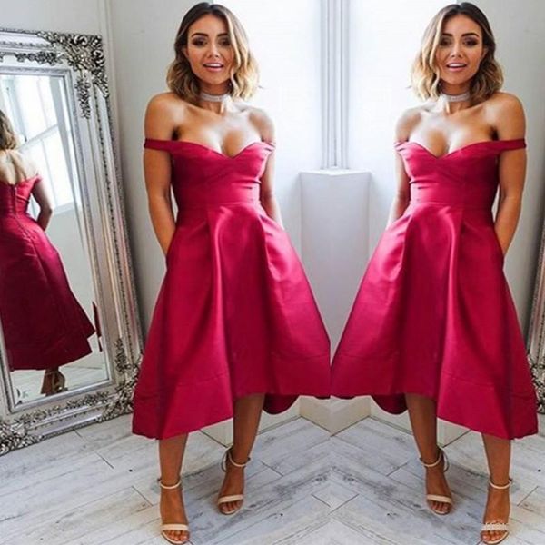 high low bridesmaid dresses off the shoulder a line short party bridal gowns satin zipper back wedding guest dress custom made, White;pink
high low bridesmaid dresses off the shoulder a line short party bridal gowns satin zipper back wedding guest dress custom made, White;pink