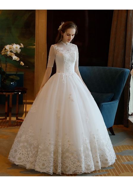 robe de mariage wedding dress hand made brautkleid scoop neck crystal ball gown wedding dresses three quarter vestidos de noiva, White
robe de mariage wedding dress hand made brautkleid scoop neck crystal ball gown wedding dresses three quarter vestidos de noiva, White