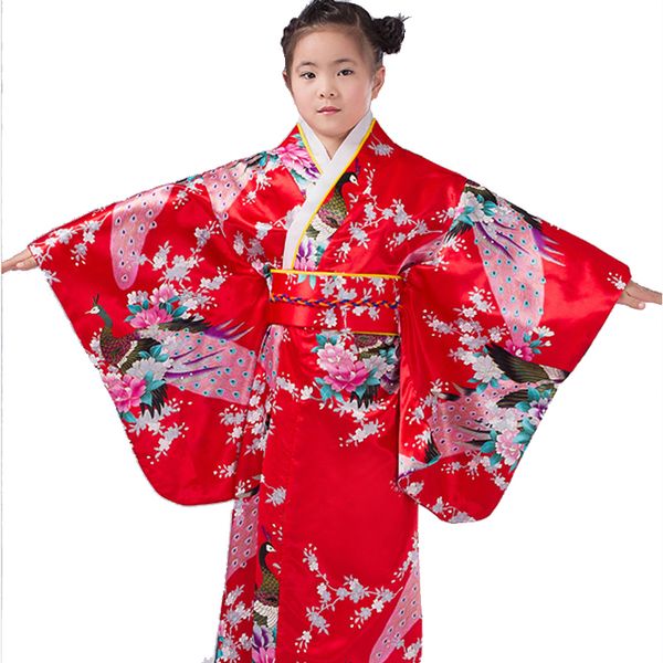 2018 child silk print floral peacock dress robes japanese girls kimono children portray kids perform dance costumes, Red
2018 child silk print floral peacock dress robes japanese girls kimono children portray kids perform dance costumes, Red