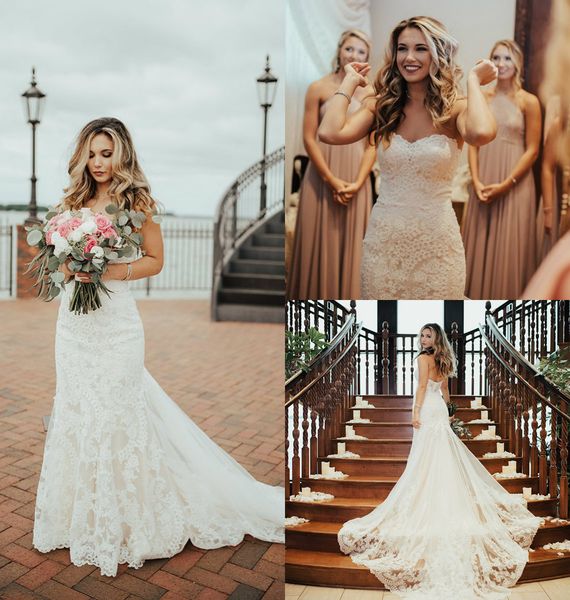 country mermaid wedding dresses sweetheart lace appliques front split sweep train boho bridal gowns custom made plus size wedding dress, White
country mermaid wedding dresses sweetheart lace appliques front split sweep train boho bridal gowns custom made plus size wedding dress, White