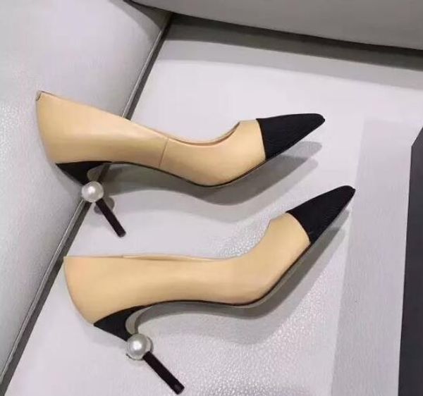 Designer Women Goatskin Grosgrain Pumps Genuine Leather Pearl High Heels OL Dress Shoes Lady Beige White Black Single Shoes Original Box
Designer Women Goatskin Grosgrain Pumps Genuine Leather Pearl High Heels OL Dress Shoes Lady Beige White Black Single Shoes Original Box