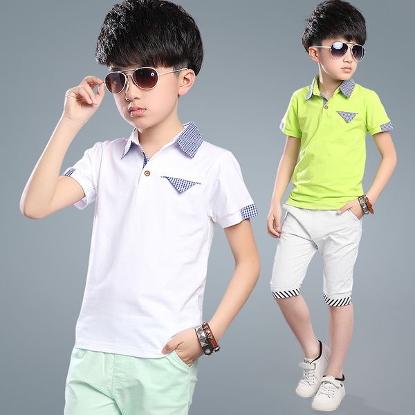 kids boys short-sleeved suit summer children's cotton t-shirt + boy shorts 5-15 years teenager boy' sets polo tee + shorts, White
kids boys short-sleeved suit summer children's cotton t-shirt + boy shorts 5-15 years teenager boy' sets polo tee + shorts, White