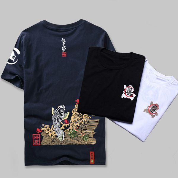 японский стиль лето 2017 мужская марка одежды мода карп рыба печати футболка 100% хлопок футболка с коротким рукавом фитнес, White;black 
японский стиль лето 2017 мужская марка одежды мода карп рыба печати футболка 100% хлопок футболка с коротким рукавом фитнес, White;black
