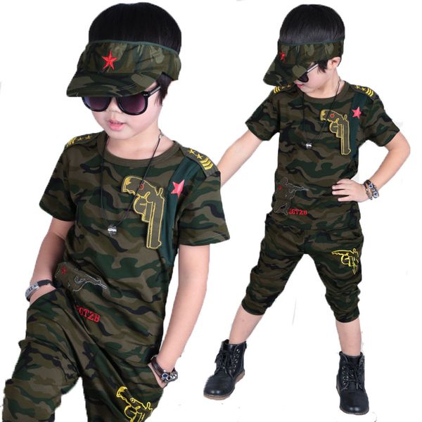 kids clothes summer 6 10 12 14 boys clothes set children fashion camouflage t-shirt+ short 2pcs toddler clothing sets, White