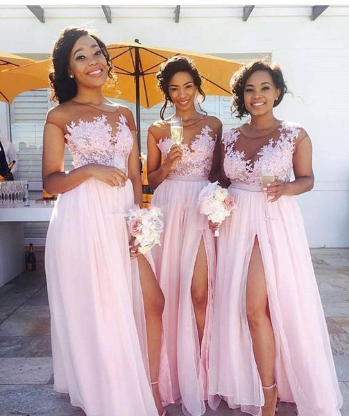 sheer neck pink long bridesmaid dress appliques lace chiffon side split girls evening dresses formal prom party gowns custom made, White;pink
sheer neck pink long bridesmaid dress appliques lace chiffon side split girls evening dresses formal prom party gowns custom made, White;pink