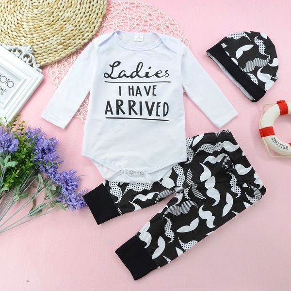 newborn infant baby boys clothes kids clothing romper+pants+hat three-piece set outfits moustache letter printed onesies boutique toddler, White
newborn infant baby boys clothes kids clothing romper+pants+hat three-piece set outfits moustache letter printed onesies boutique toddler, White