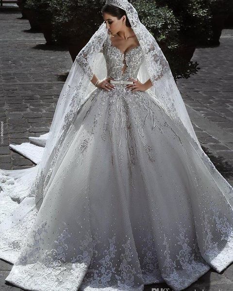 new luxurious ball gown wedding dresses 2019 glamorous long sleeves tulle appliques beaded sequins appliques fitted bridal gowns, White
new luxurious ball gown wedding dresses 2019 glamorous long sleeves tulle appliques beaded sequins appliques fitted bridal gowns, White