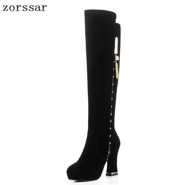 zorssar} 2018 fashion female thigh high boots winter flock leather high heels women over the knee boots shoes plus size 34-40, Black
zorssar} 2018 fashion female thigh high boots winter flock leather high heels women over the knee boots shoes plus size 34-40, Black