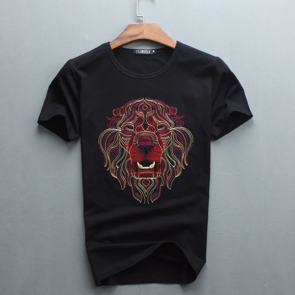 men's short sleeve t-shirt new round neck lion head embroidered short sleeve tshirt youth leisure sale, White;black
men's short sleeve t-shirt new round neck lion head embroidered short sleeve tshirt youth leisure sale, White;black