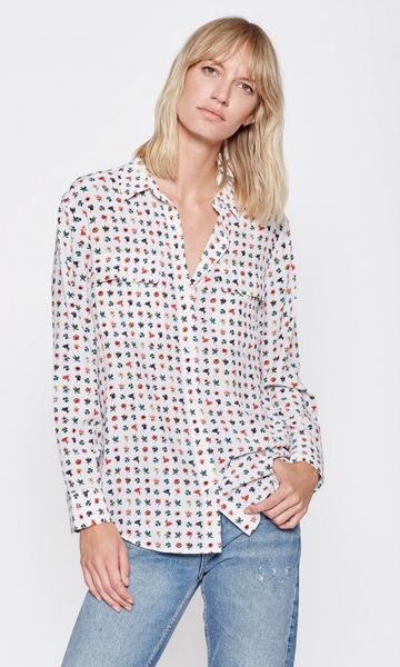 eq 100% silk long sleeve small flowers print women blouse two pockets ladies shirts, White
eq 100% silk long sleeve small flowers print women blouse two pockets ladies shirts, White