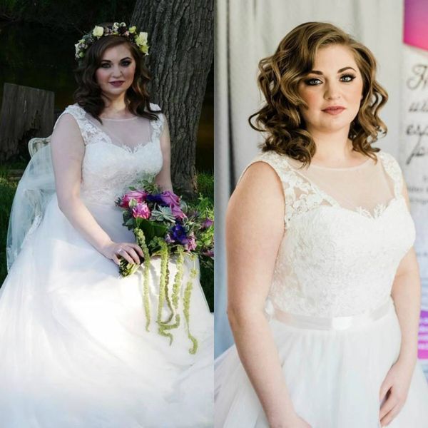 2018 lace plus size wedding dress sheer jewel neckline sleeveless wedding dresses tulle sweep train garden bridal gowns custom made, White
2018 lace plus size wedding dress sheer jewel neckline sleeveless wedding dresses tulle sweep train garden bridal gowns custom made, White