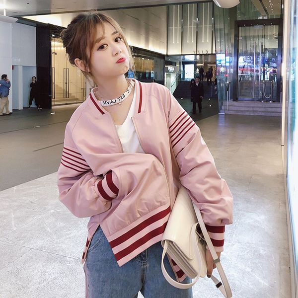 jackets women spring streetwear striped color baseball jacket long sleeve turtleneck bf style harajuku jacket sweet female c1472, Black;brown
jackets women spring streetwear striped color baseball jacket long sleeve turtleneck bf style harajuku jacket sweet female c1472, Black;brown