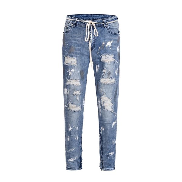 distressed stretch denim jeans kanye west hiphop zipped ankles drawstring denim jeans streetwear spray paint, Blue
distressed stretch denim jeans kanye west hiphop zipped ankles drawstring denim jeans streetwear spray paint, Blue