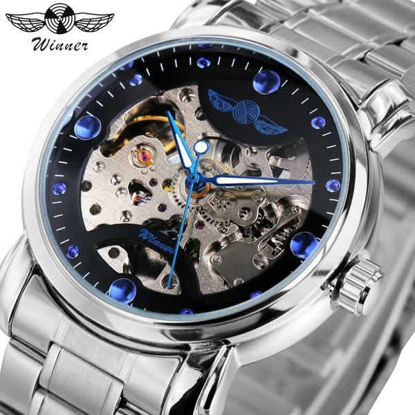 2018 winner men's stainless-steel band skeleton dial transparent dial blue hands wristwatch + gift box, Slivery;brown
2018 winner men's stainless-steel band skeleton dial transparent dial blue hands wristwatch + gift box, Slivery;brown
