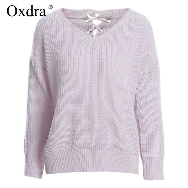 oxdra 2018 pullovers sweaters loose v neck solid sweater back lace up fashion trendy knit women's clothing autumn winter hot, White;black
oxdra 2018 pullovers sweaters loose v neck solid sweater back lace up fashion trendy knit women's clothing autumn winter hot, White;black