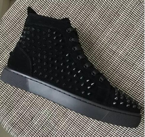 2017 New Men's Women's Black Suede Leather With Spikes High Top Red Bottom Sneakers,Luxury Fashion Casual Flat Shoes 36-46 Drop Shipping