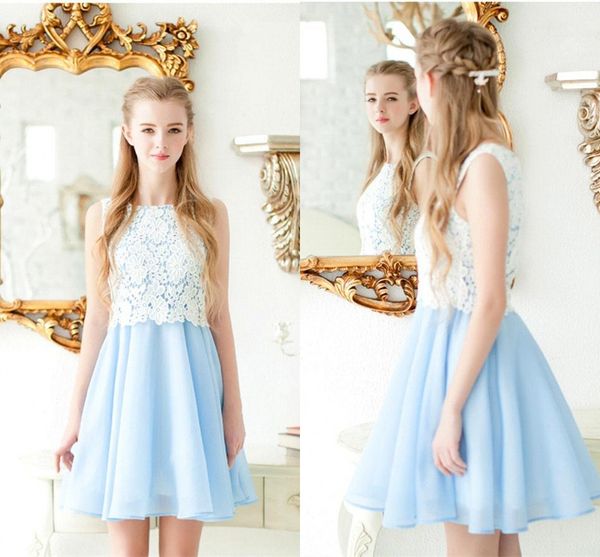 light sky blue mini short a line chiffon homecoming dresses lace sleeveless short cocktail party dresses graduation wear ba9252, Blue;pink
light sky blue mini short a line chiffon homecoming dresses lace sleeveless short cocktail party dresses graduation wear ba9252, Blue;pink