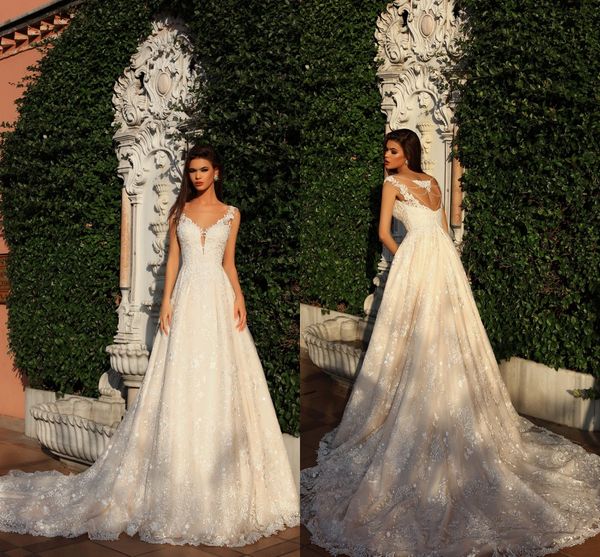 2018 modest lace appliques a-line wedding dresses sheer scoop neck beaded bridal gowns court train plus size, White
2018 modest lace appliques a-line wedding dresses sheer scoop neck beaded bridal gowns court train plus size, White