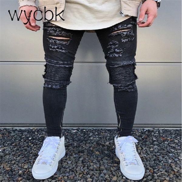 wycbk 2018 new black ripped jeans men with holes super skinny famous designer brand slim fit destroyed torn jean pants for male, Blue
wycbk 2018 new black ripped jeans men with holes super skinny famous designer brand slim fit destroyed torn jean pants for male, Blue