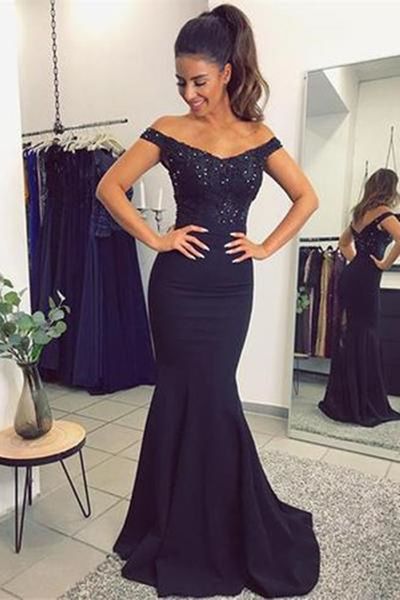 new dark navy blue off the shoulder mermaid evening dresses with lace beads see through party prom gown satin glitter modern beautiful, Black;red
new dark navy blue off the shoulder mermaid evening dresses with lace beads see through party prom gown satin glitter modern beautiful, Black;red