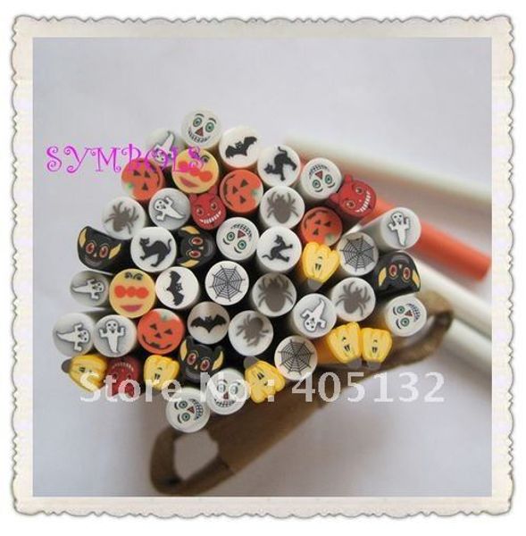 

halloween 100pcs-mixed 5mm halloween cane fancy nail art polymer clay cane, Silver;gold