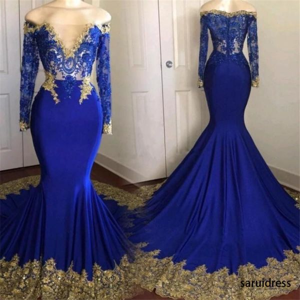 off shoulder long sleeves evening dresses with golden lace appliques beaded formal prom gowns royal blue mermaid prom dresses, Black
off shoulder long sleeves evening dresses with golden lace appliques beaded formal prom gowns royal blue mermaid prom dresses, Black