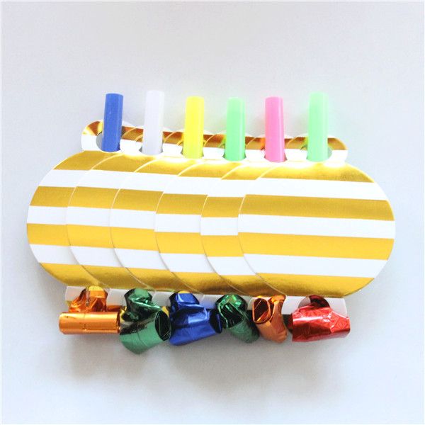 6 pcs/pack gold stripe noise maker blowout plastic whistle kid's birthday wedding party fittings party supplies
6 pcs/pack gold stripe noise maker blowout plastic whistle kid's birthday wedding party fittings party supplies
