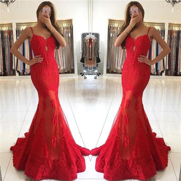 spaghetti straps mermaid lace appliqued floor length lace red evening prom dresses with key hole front vestido de gala largo, Black;red
spaghetti straps mermaid lace appliqued floor length lace red evening prom dresses with key hole front vestido de gala largo, Black;red