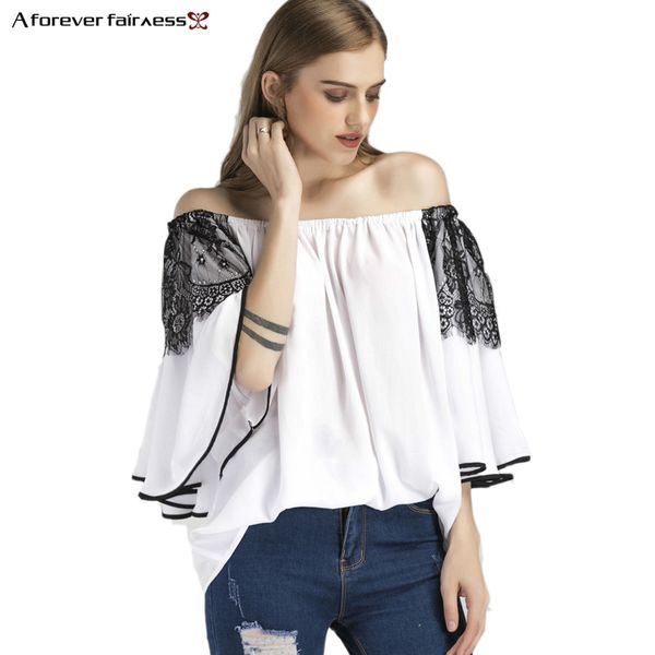 a forever 2018 spring summer fashion long neck lace chiffon women strapless shoulder shirt party club white blus -751
a forever 2018 spring summer fashion long neck lace chiffon women strapless shoulder shirt party club white blus -751