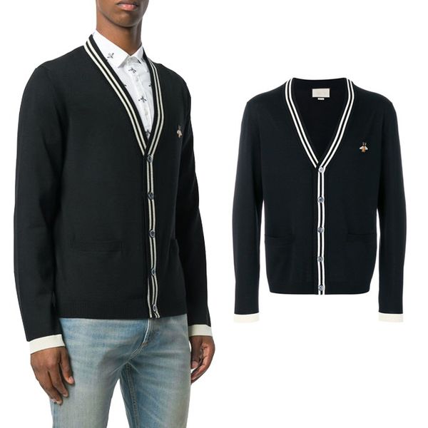 man cardigan bee applique pocket wool single breasted men's v-neck knit wear lighweight cotton sweaters wear, White;black
man cardigan bee applique pocket wool single breasted men's v-neck knit wear lighweight cotton sweaters wear, White;black