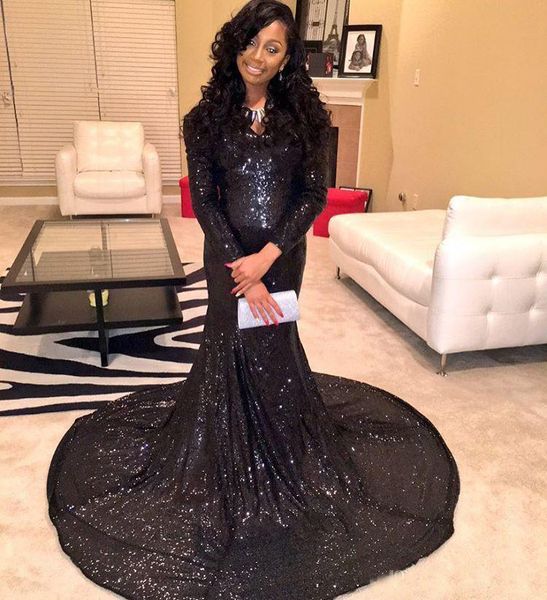 Black Girls Sequined Dresses Cheap Long Evening Dresses Long Sleeves Bling Bling Court Train Mermaid Prom Dresses Custom Made
Black Girls Sequined Dresses Cheap Long Evening Dresses Long Sleeves Bling Bling Court Train Mermaid Prom Dresses Custom Made