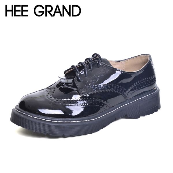 

hee grand brogue shoes woman round toe platform oxfords british style creepers cut-outs flat casual women shoes xwd6074, Black