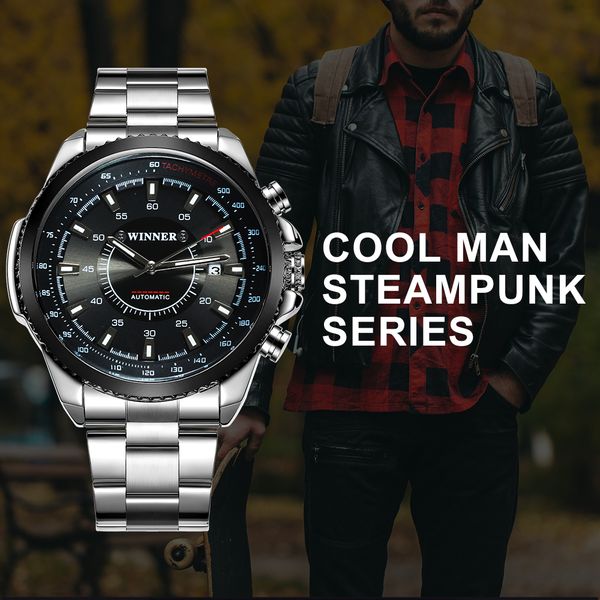 winner fashion business auto mechanical watch men stainless steel strap calendar black dial mens watches, Slivery;brown
winner fashion business auto mechanical watch men stainless steel strap calendar black dial mens watches, Slivery;brown