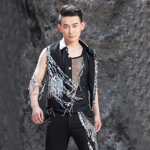 sequins personality slim male sleeveless tassel vest men punk rock costumes hombre chalecos singer dance stage star black street, Black;white
sequins personality slim male sleeveless tassel vest men punk rock costumes hombre chalecos singer dance stage star black street, Black;white