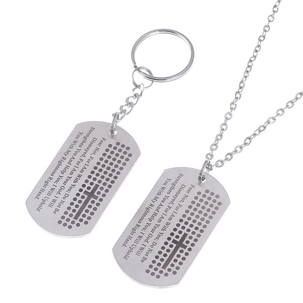 stainless steel men's carved cross and lord's prayer dog tag pendant necklace/keychain, Silver
stainless steel men's carved cross and lord's prayer dog tag pendant necklace/keychain, Silver