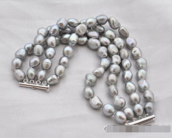 gt;>>4strands 8"12mm baroque gray freshwater pearl bracelet, Golden;silver