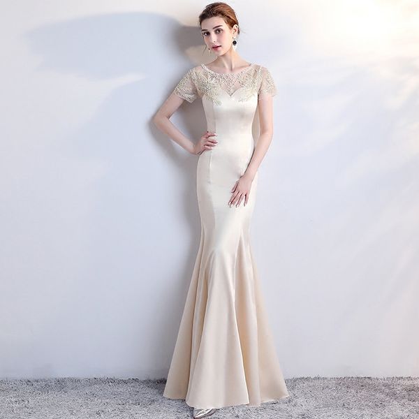 short sleeves satin mermaid evening dresses with lace beads new floor length prom dresses elegant party dresses, Black;red
short sleeves satin mermaid evening dresses with lace beads new floor length prom dresses elegant party dresses, Black;red