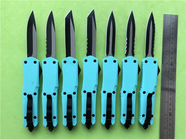 

Teal Blue D/A combat auto knives Large A07 440C steel Zinc aluminum handle tactical gear EDC pocket knife with sheath