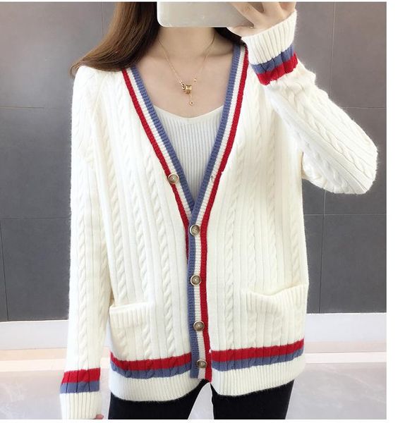 send 2018 new style korean of spring and autumn sweater coat long sleeved women's loose and comfortable cardigan, White;black
send 2018 new style korean of spring and autumn sweater coat long sleeved women's loose and comfortable cardigan, White;black