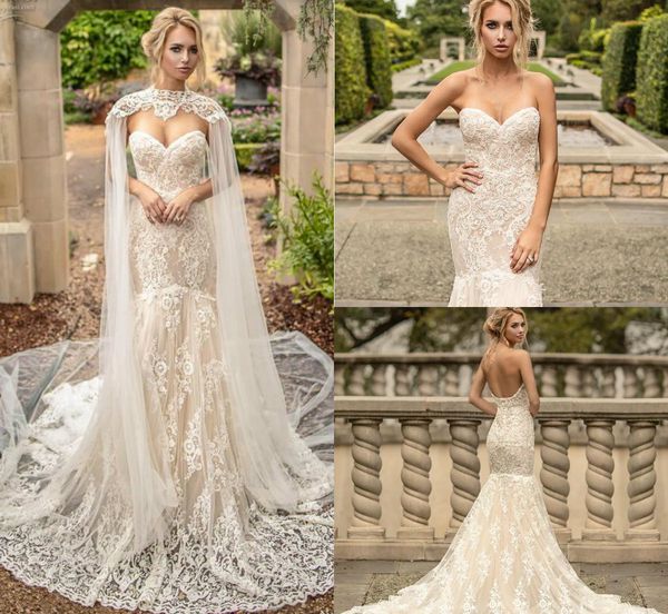 naama & anat 2019 mermaid wedding dresses with detachable cappa appliques sweep train lace bridal gowns low back country wedding dress, White
naama & anat 2019 mermaid wedding dresses with detachable cappa appliques sweep train lace bridal gowns low back country wedding dress, White