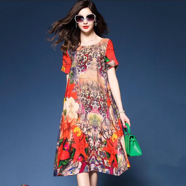 new 2018 spring retro multicolor floral printing loose dress plus size 3xl summer short sleeve womens faux silk elegant dresses, White;black
new 2018 spring retro multicolor floral printing loose dress plus size 3xl summer short sleeve womens faux silk elegant dresses, White;black