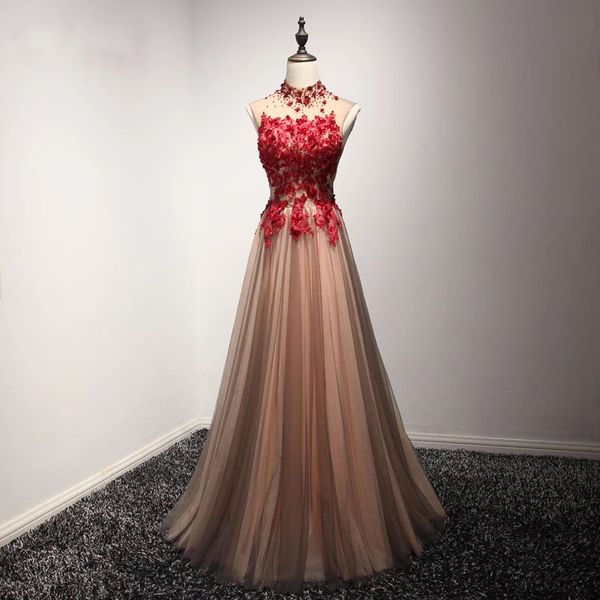 real image high neck red floral appliques prom dresses formal long vestido de noiva fashion women evening dress dhgate gowns robe de soiree, Black
real image high neck red floral appliques prom dresses formal long vestido de noiva fashion women evening dress dhgate gowns robe de soiree, Black