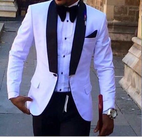

2018 summer style white men suit blazer with black pants groom tuxedo bespoke white mens wedding suits black lapel(jacket+pants, White;black
