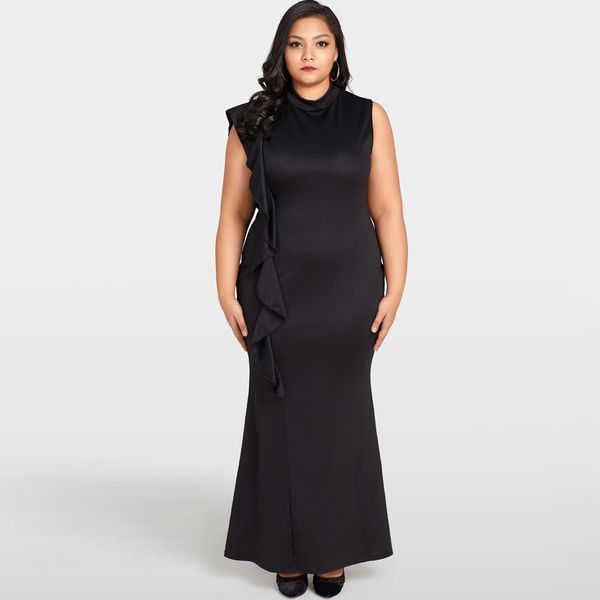 women club dress plus size ruffle side stand collar sleeveless bodycon fishtail dress oversized party clubwear black, White;black
women club dress plus size ruffle side stand collar sleeveless bodycon fishtail dress oversized party clubwear black, White;black