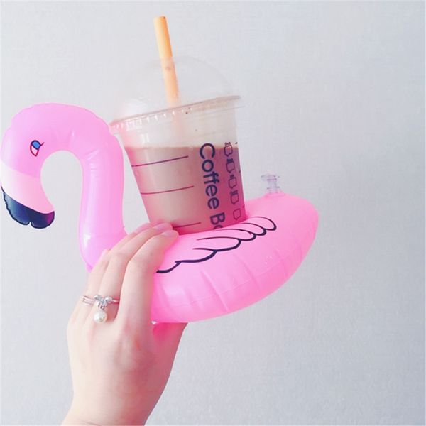 Ins Pvc Inflatable Flamingo Drinks Cup Holder Pool Cartoon Floats Floating Drink Cup Stand Ring Bar Coasters Children Bath Toy Swimming