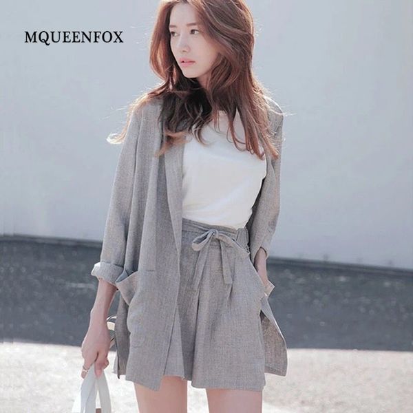 women's suit 2 pieces set cotton linen suit female summer loose blazer & bow for women tracksuit short pant suits, Gray
women's suit 2 pieces set cotton linen suit female summer loose blazer & bow for women tracksuit short pant suits, Gray