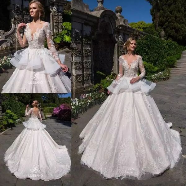 custom long sleeves lace wedding dresses with beaded appliques v neck sweep train vintage a line wedding bridal gowns, White
custom long sleeves lace wedding dresses with beaded appliques v neck sweep train vintage a line wedding bridal gowns, White