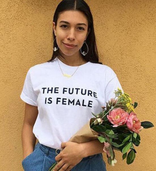 new the future is female print short sleeve cotton t shirt women men tees, Tan;black
new the future is female print short sleeve cotton t shirt women men tees, Tan;black
